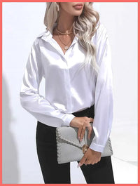 V-Neck Long Sleeve Satin Silk Blouse