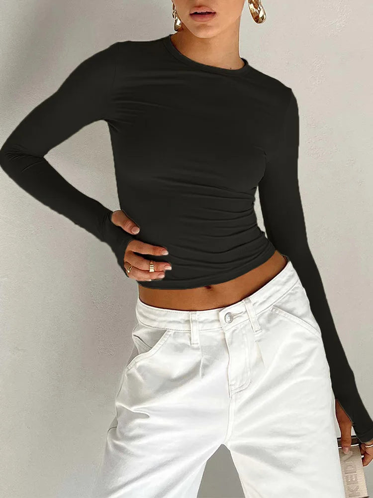 Long Sleeve Thumb-Hole Crop Top