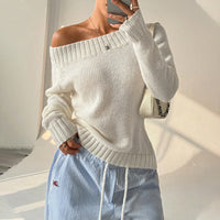 Head Sloping Exposed Shoulder Women'S Autumnwinter Knit Casual