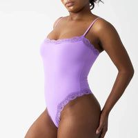 Square Neck Lace Spaghetti Strap Bodysuit