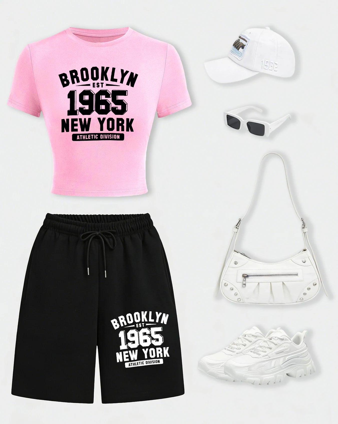 NYC Brooklyn 1965 Crop Tee & Wide-Leg Shorts Set