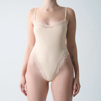 Square Neck Lace Spaghetti Strap Bodysuit