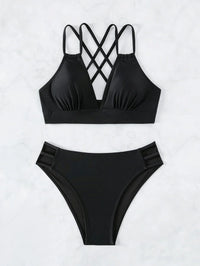 Double Strap Cross-Back Hollow Bikini Set