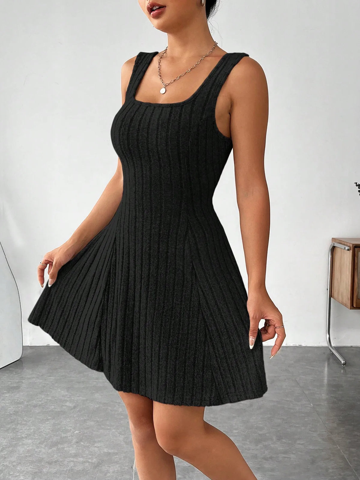 Ribbed Knit Cutout Crop Top & Flared Skirt Set
