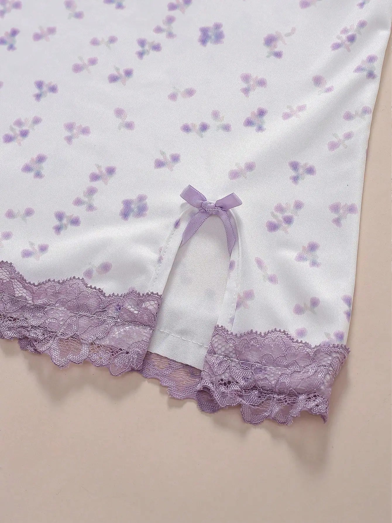 Floral Lace Trim Adjustable Strap Bodycon Nightgown Set