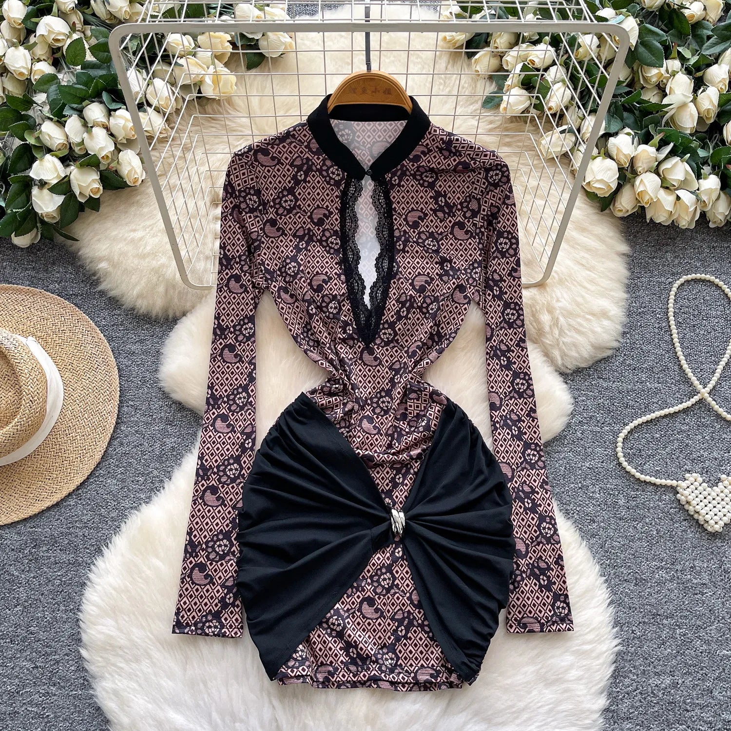 Lace Long Sleeve Bodycon Mini Dress