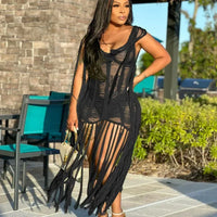 Fringe Tassel Crochet Beach Cover-Up Maxi Dress