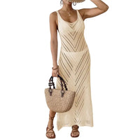 Crochet Knit Beach Cover-Up Maxi Dress – Sleeveless & Side Slit