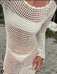 Long Sleeve Open Knit Crochet Maxi Cover-Up Dress