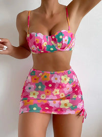 3-Piece Faux Pearl Bikini Set with Skirt