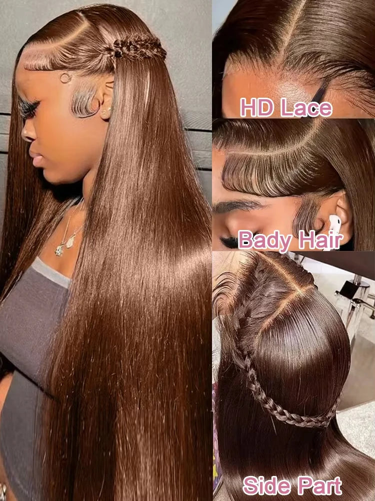 Chocolate Brown Straight HD Lace Wig – 13x4 & 13x6