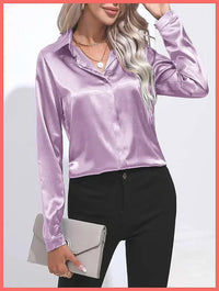 V-Neck Long Sleeve Satin Silk Blouse