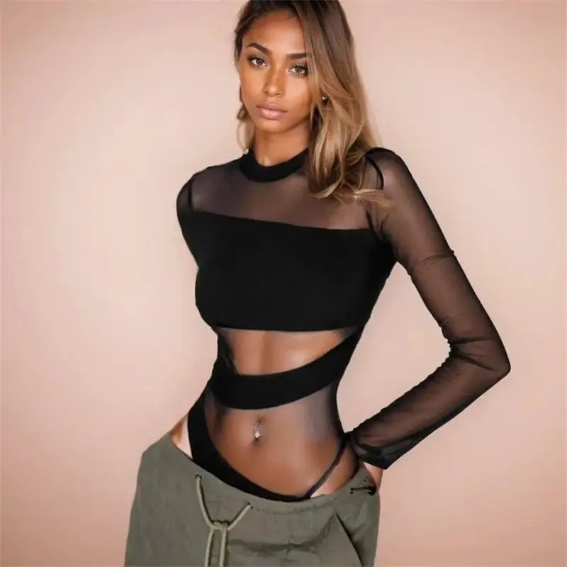 Cut-Out Cross Mesh Jumpsuit