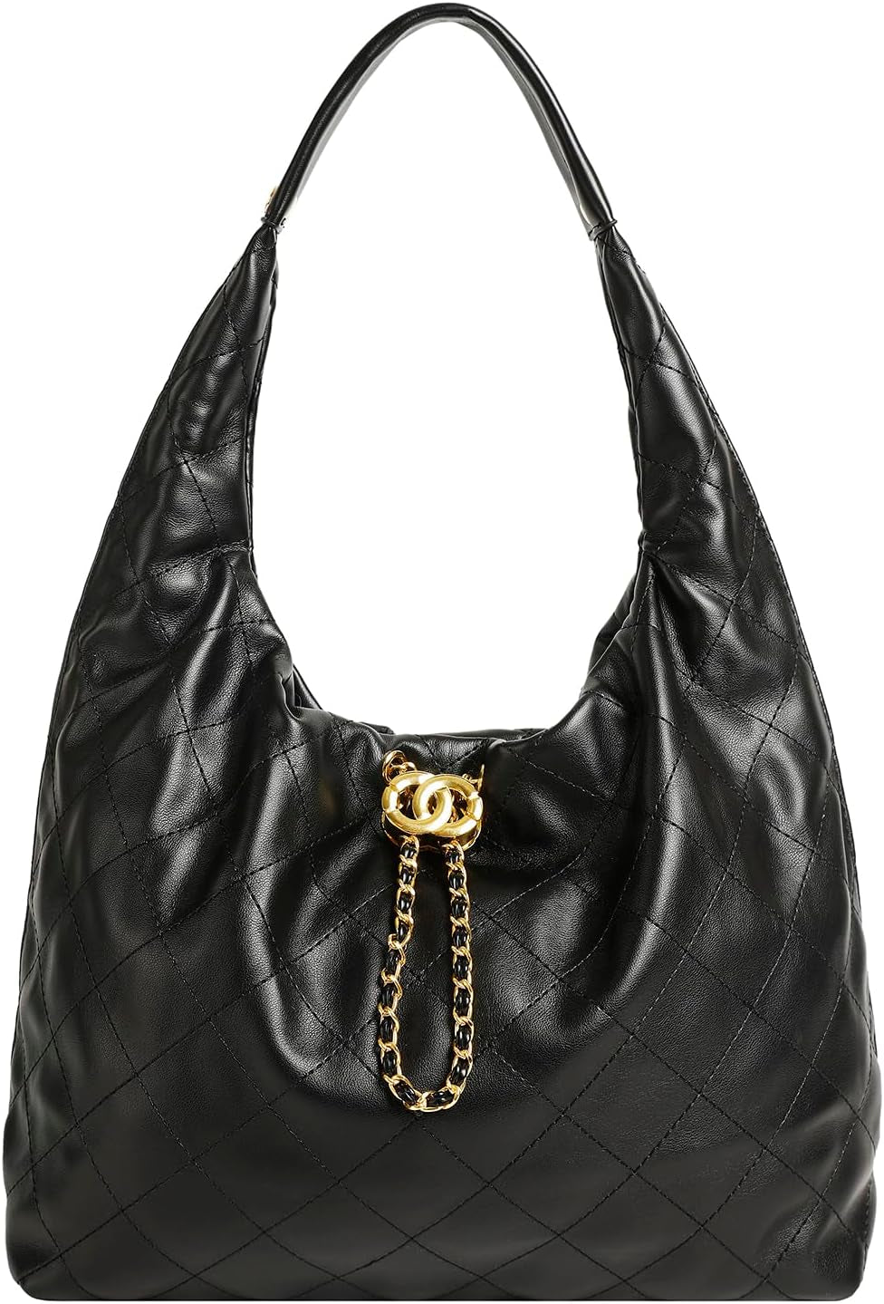 Quilted Vegan Leather Tote Handbag for Women, Soft Leather Slouchy Shoulder Bag