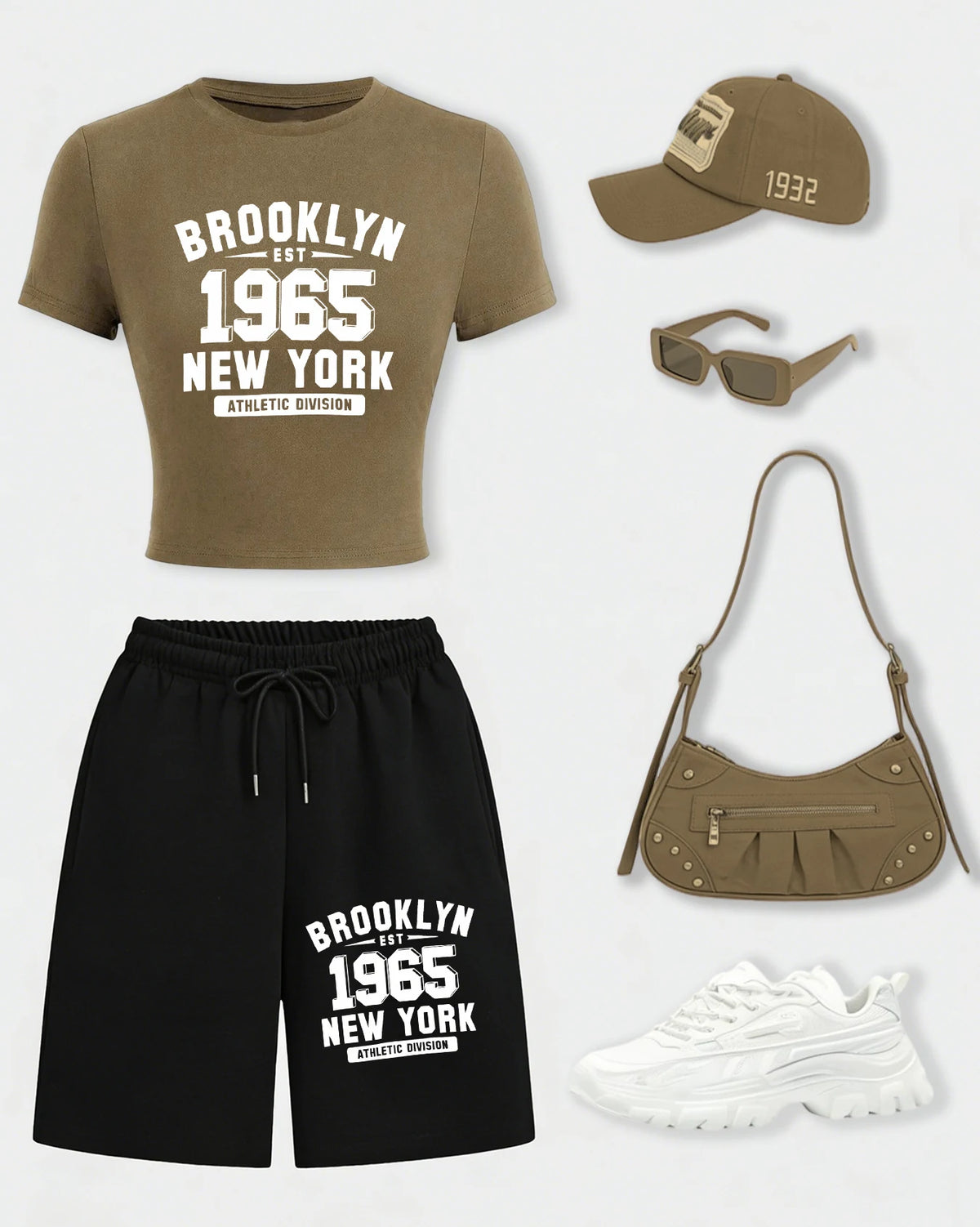 NYC Brooklyn 1965 Crop Tee & Wide-Leg Shorts Set