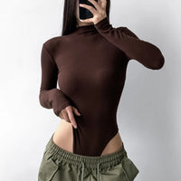 Stand Collar Ribbed Long Sleeve Bodycon Romper
