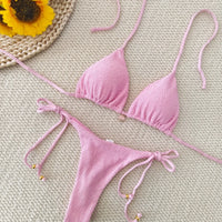 Solid Color Strap Split Shell Bikini Set