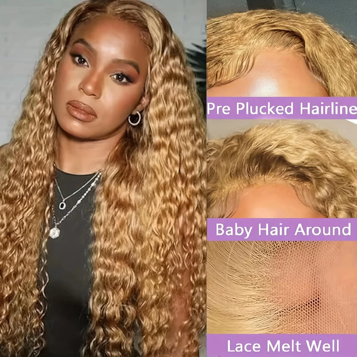 Honey Blonde #27 Deep Wave & Curly HD Lace Wig – 13x4 & 13x6 | 180% & 200% Density