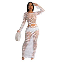 Sequined Crochet See-Through Bodycon Maxi Dress