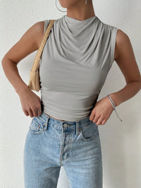 Pleated Half-High Neck Sleeveless Top