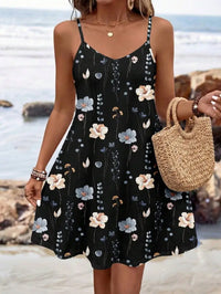 Black Floral Print Sleeveless Knit Mini Dress