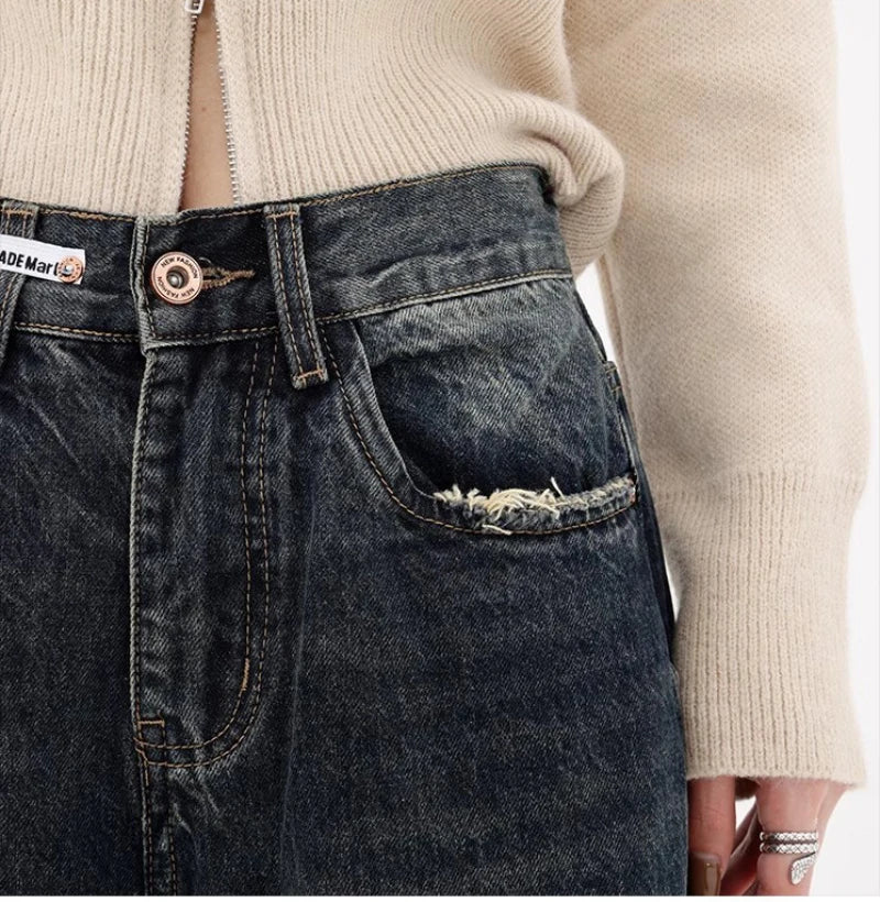 Harajuku Y2K Loose Jeans Women'S Streetwear Retro Fashion High Waisted Pants High Street Loose Wide Leg Denim Pants Women