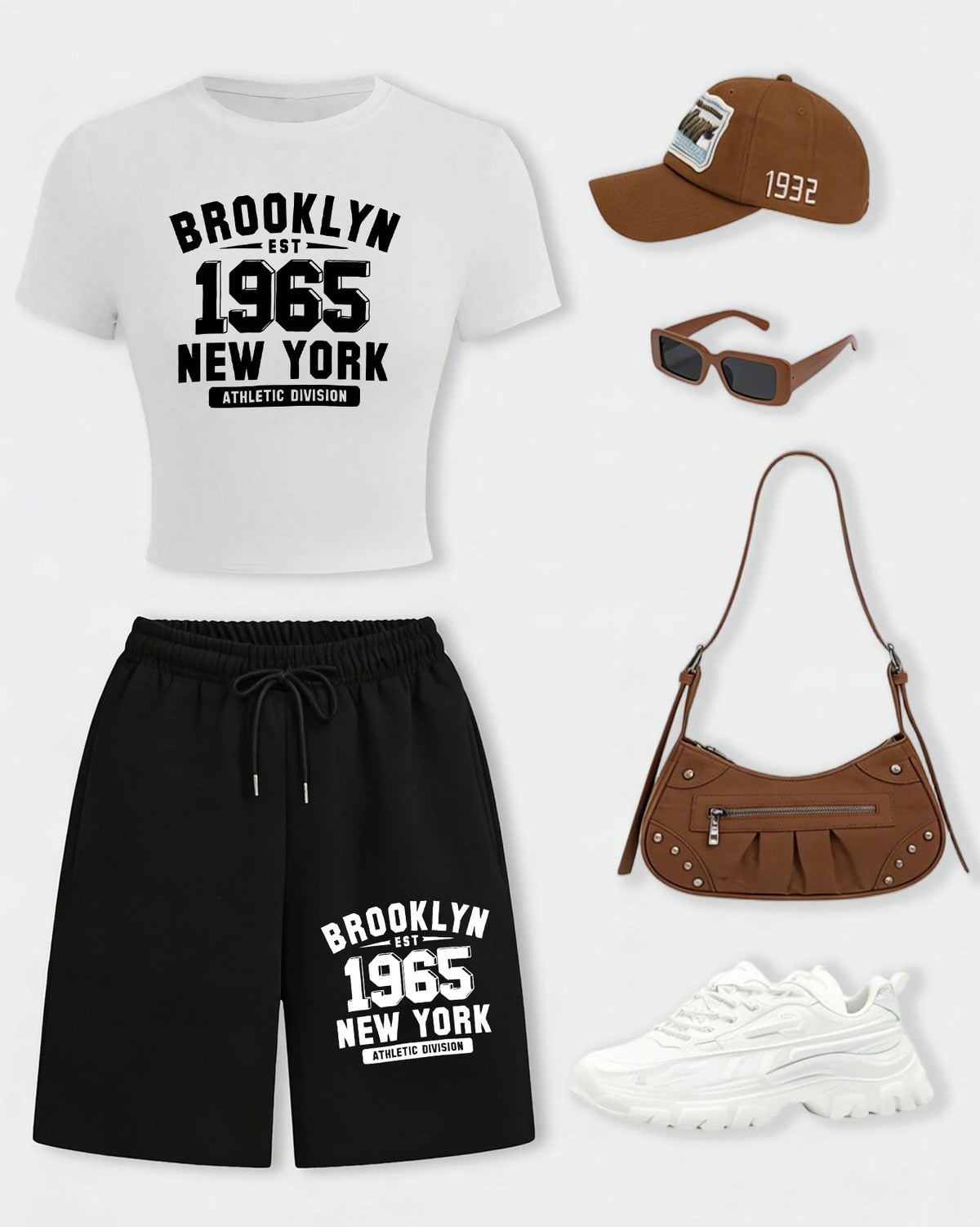 NYC Brooklyn 1965 Crop Tee & Wide-Leg Shorts Set