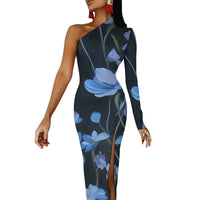 One-Shoulder Floral Print Bodycon Maxi Dress