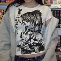 Y2K Anime Print Vintage Crop Tee