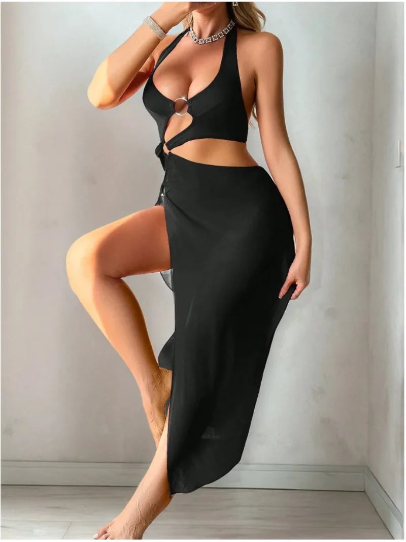 Backless Slit Maxi Bikini Cover-Up Dress