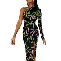 One-Shoulder Floral Print Bodycon Maxi Dress