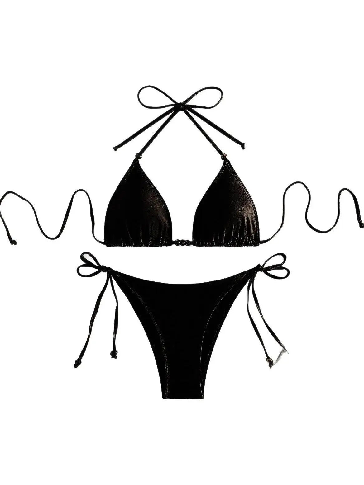 Halter Neck Tie-Side Bikini Set with Chest Pad