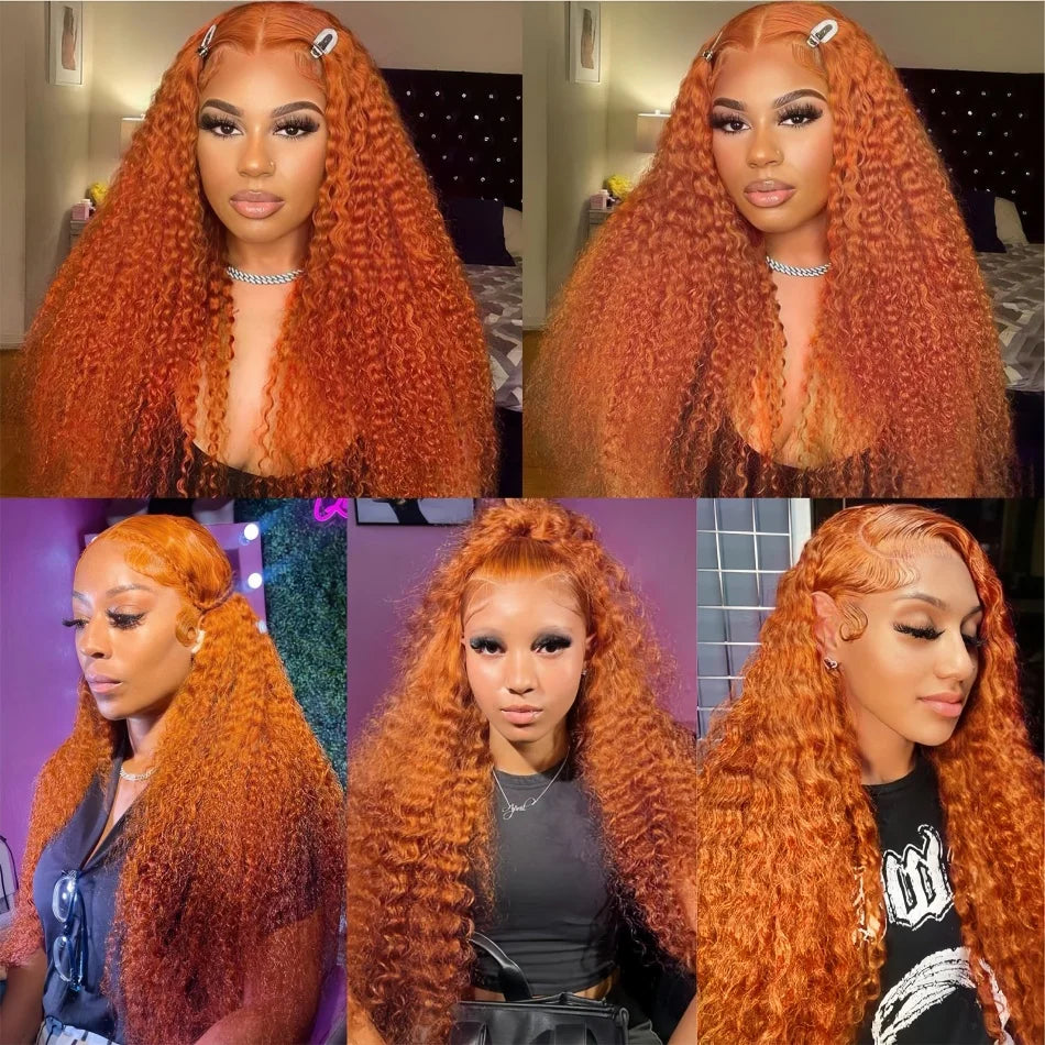 Ginger Orange Water Wave Curly HD Lace Wig – Brazilian Virgin Human Hair