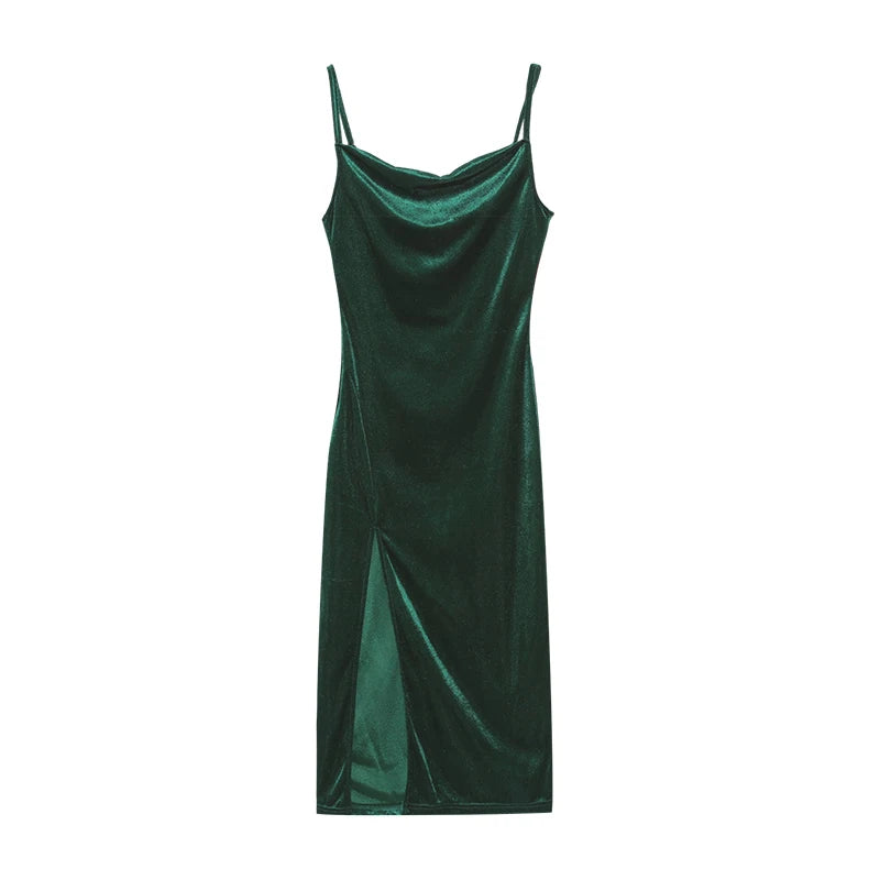 Velvet Swing Collar Slit Maxi Dress