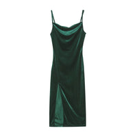 Velvet Swing Collar Slit Maxi Dress