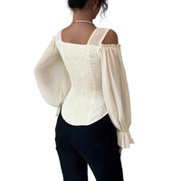 Square Collar Jacquard Slim Fit Blouse