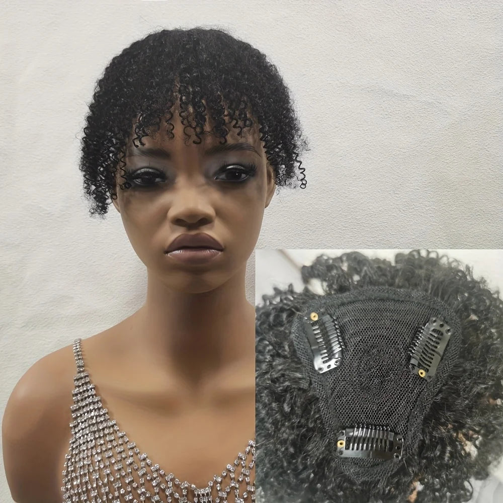 Afro Kinky Curly Hair Topper with Bangs