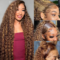 P4/27 Highlight Deep Wave HD Transparent Lace Frontal Wig
