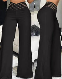 High Waist Mesh Patch Wide-Leg Trousers