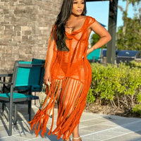 Fringe Tassel Crochet Beach Cover-Up Maxi Dress
