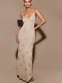 Boho Floral Lace High Waist Crochet Maxi Dress