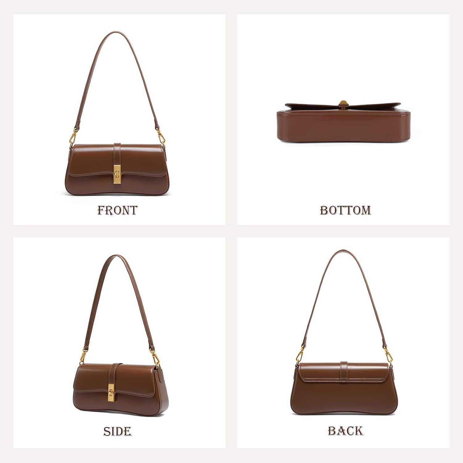 Shoulder Bag for Women, Genuine Leather Crossbody Bag Handbag with Removable Adjustable Straps