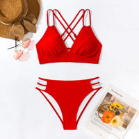 Double Strap Cross-Back Hollow Bikini Set