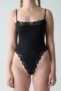 Square Neck Lace Spaghetti Strap Bodysuit