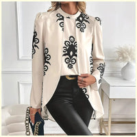 Fake Two-Piece Print Long Sleeve Blouse