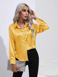 V-Neck Long Sleeve Satin Silk Blouse