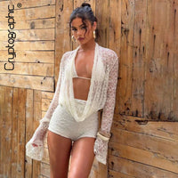 Halter Draped Lace-Up Bikini & Long Sleeve Co-ord 3-Piece Set