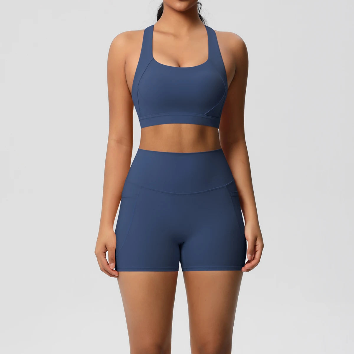 2-Piece Yoga Set – Crossover Bra & Shorts