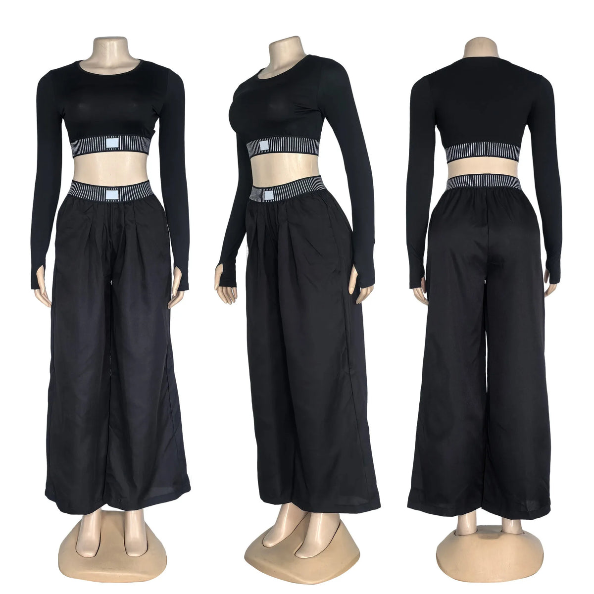 Long Sleeve Crop Top & Wide-Leg Pants Set