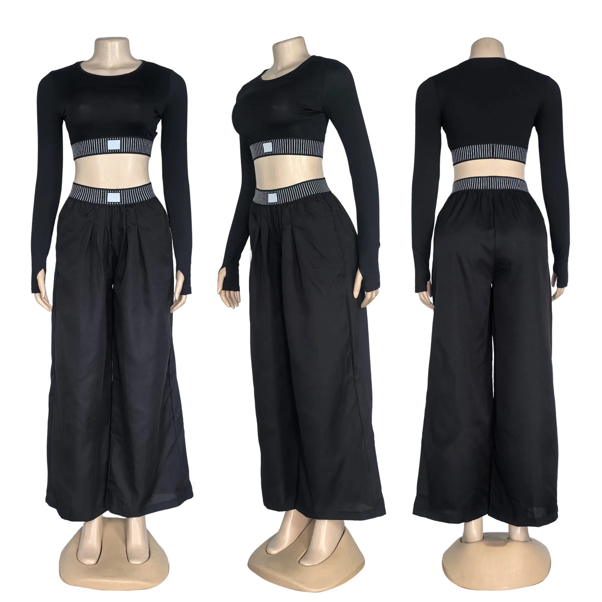 Long Sleeve Crop Top & Wide-Leg Pants Set